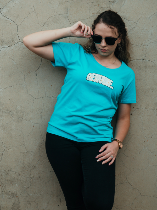 "GENUINE" Ladies T-Shirt – Dusty Aqua