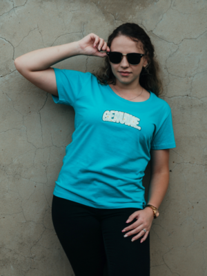 "GENUINE" Ladies T-Shirt – Dusty Aqua